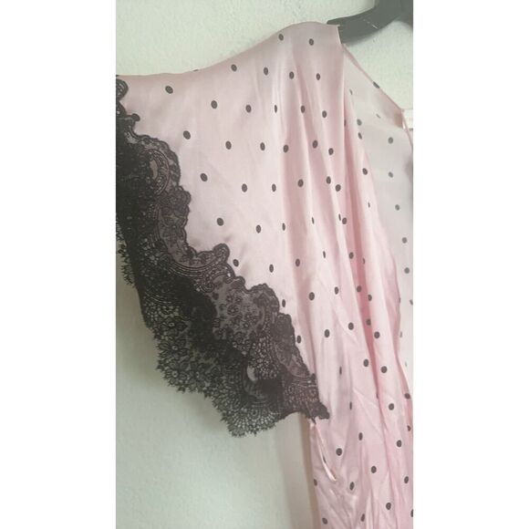 Christine Lingerie Polka-Dot Lace-Trim Silk Robe One size - Picture 5 of 6